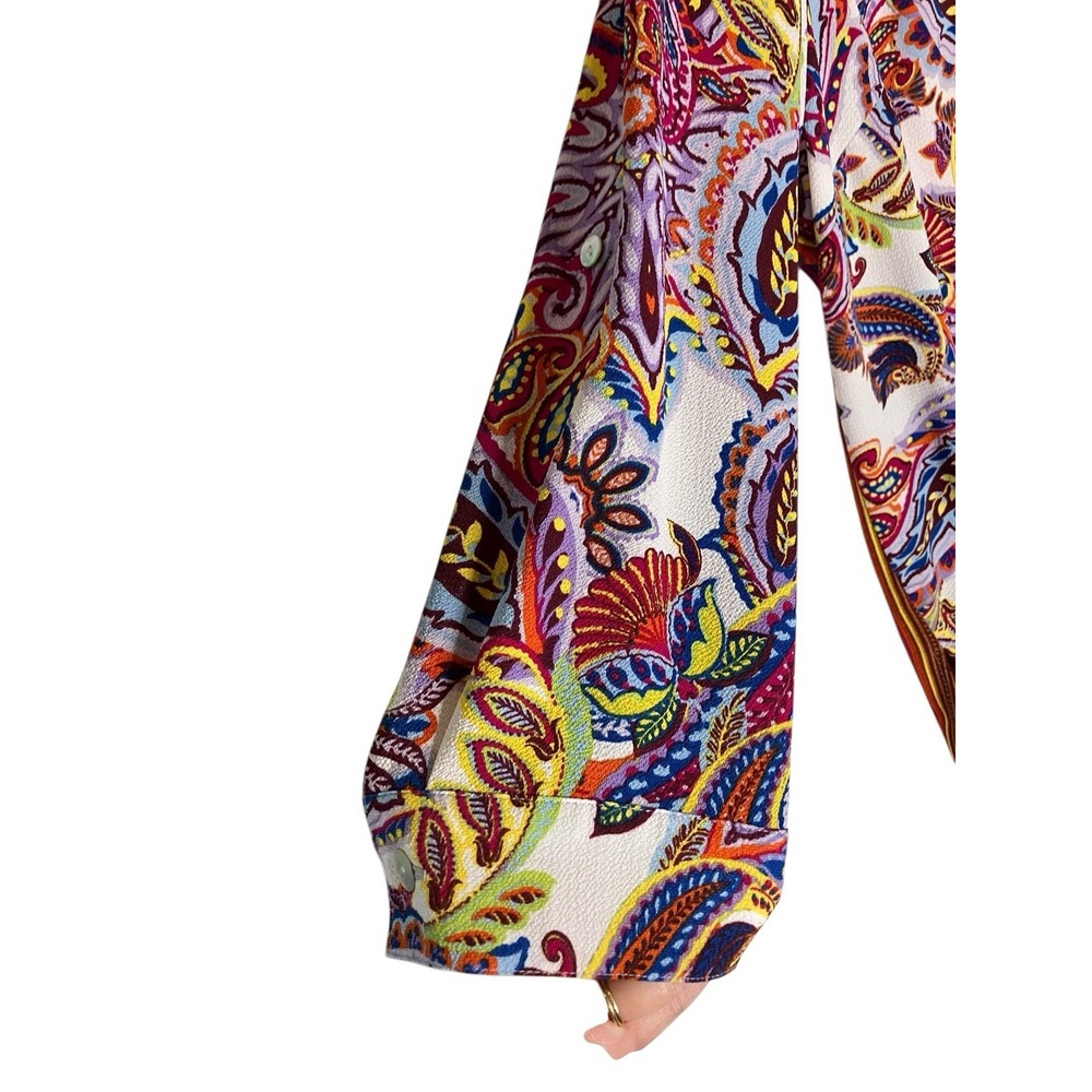 Fig And Flower Blouse Women's 2X Boho‎ Peasant Paisley Artsy Tunic Top Roll Tab - Picture 7 of 11